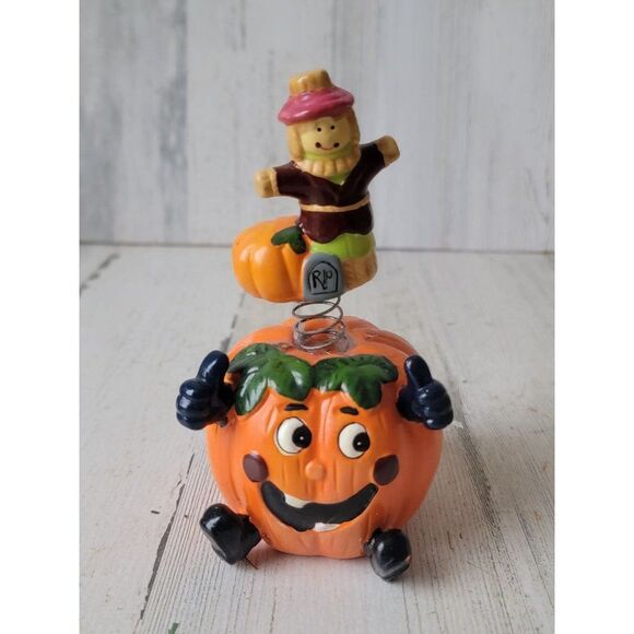 Happy pumpkin bobblehead scarecrow rip Halloween cute prop decor - Picture 1 of 8